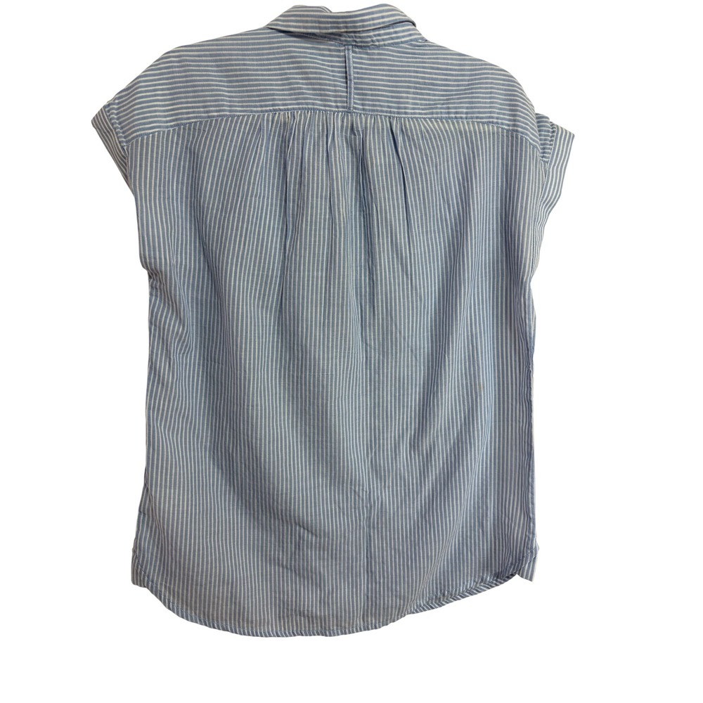 Beachlunchlounge Blue White Striped Henley Cap Sleeve Cotton Top Small - Picture 2 of 7
